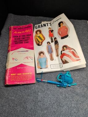 Vintage Grant's Loopin' Knitting Booklet with Loom Hook and  20 Patterns 1971